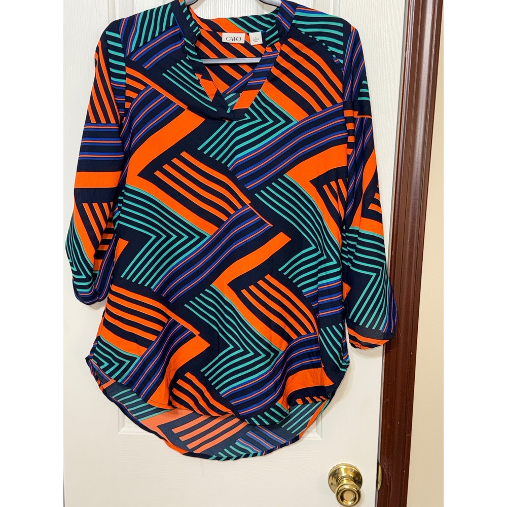 Cato Colorful Geometric Print Blouse‎ Top Womens Size S Long Sleeve